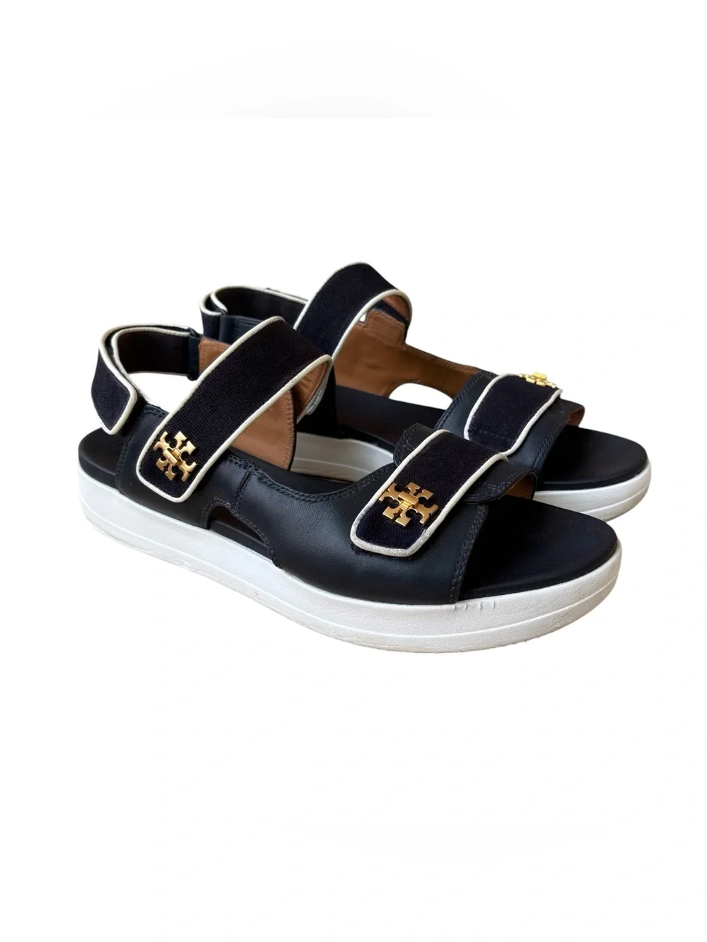 TORY BURCH “Kira” Navy & White Canvas Leather Sport Sandals